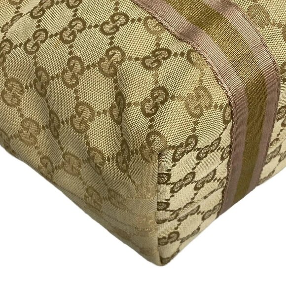 Auth GUCCI GG 137396 Beige Gold Pink Jacquard Leather - Tote Bag - Picture 8 of 14